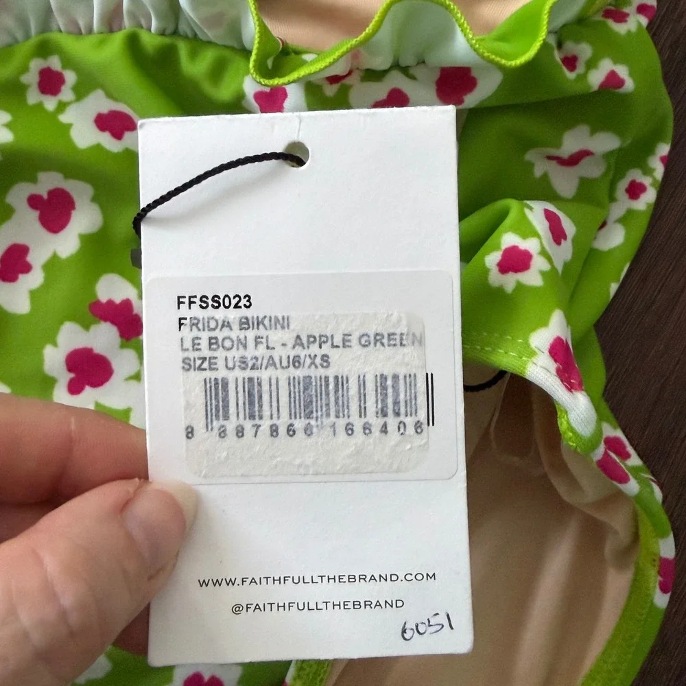FAITHFULL THE BRAND‎ Frida Bikini Le Bon Apple Green Floral Ruffle High Waist XS